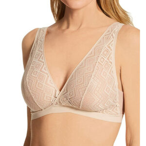 DKNY Women's Beige Lace Bralette w/ Stretchy Lace & Elastic Band Support NWT